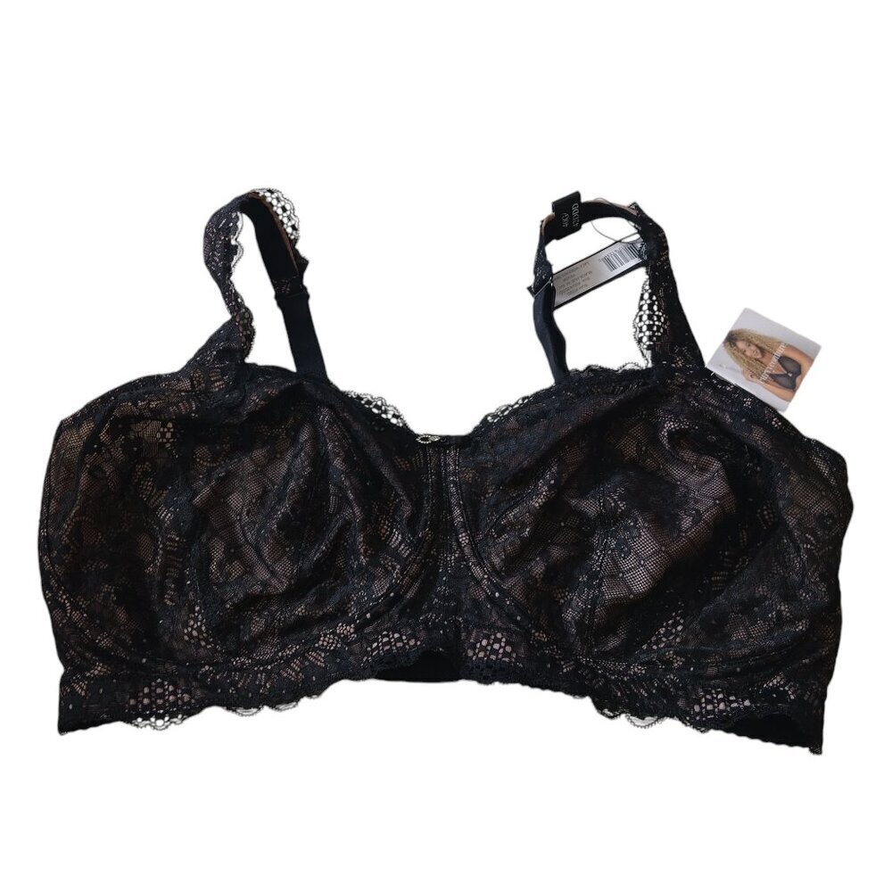 Curvy Couture 1320 Women's 42DDD Black Ballet Fever Lace Wire free Bralette Bra